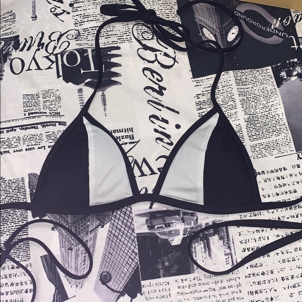 black and white triangle bikini top